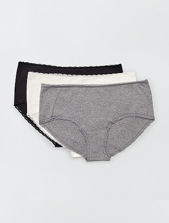 Set di 3 culotte cotone finitura pizzo
