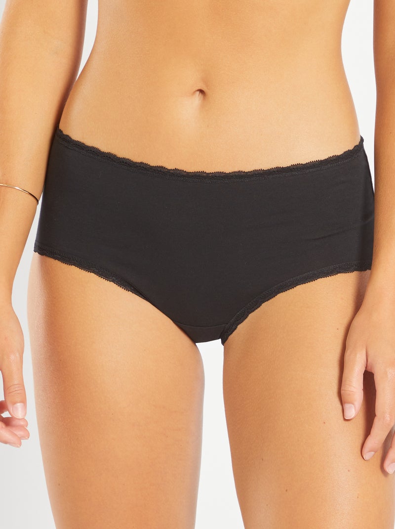 Set di 3 culotte cotone finitura pizzo nero - Kiabi