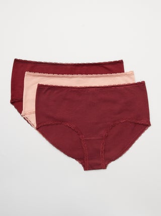 Set di 3 culotte cotone finitura pizzo