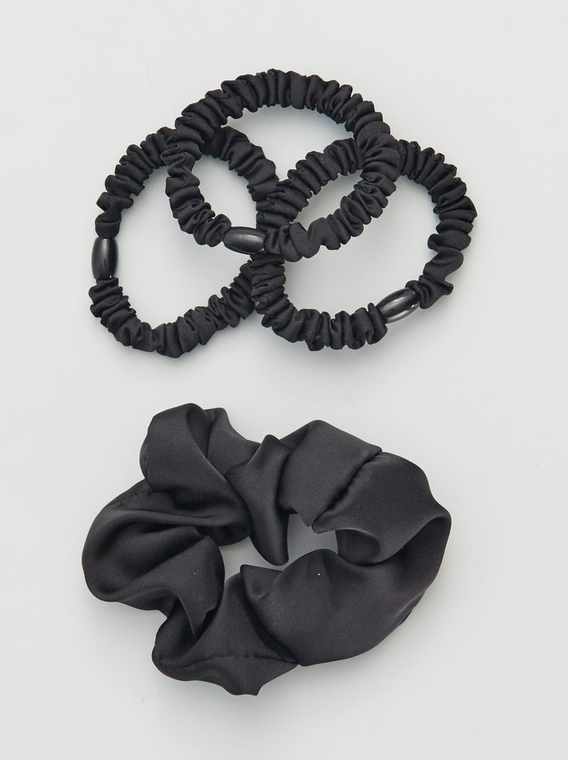 Set di 3 elastici + scrunchy satinati Nero - Kiabi