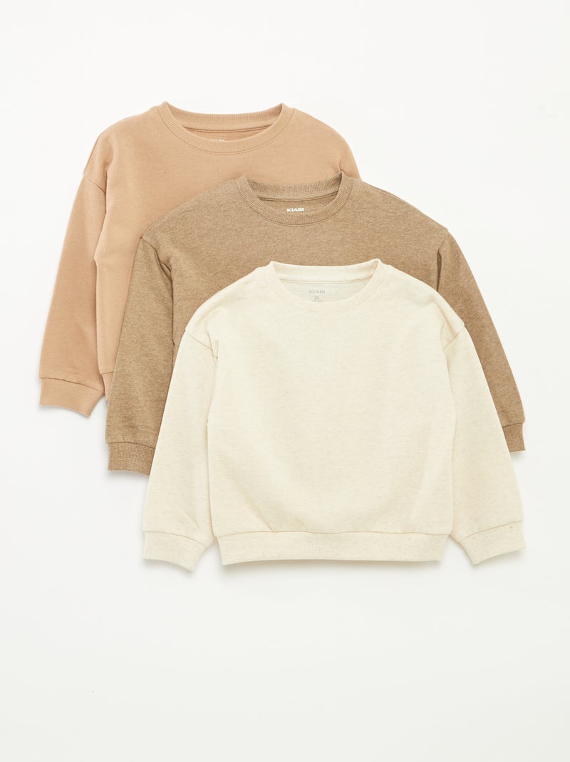 Set di 3 felpe tinta unita in tessuto felpato leggero - 3 pezzi Beige - Kiabi