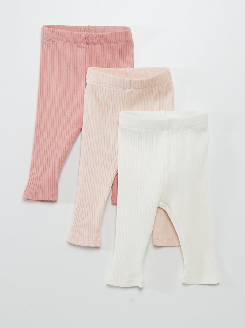 Set di 3 leggings a coste ROSA - Kiabi