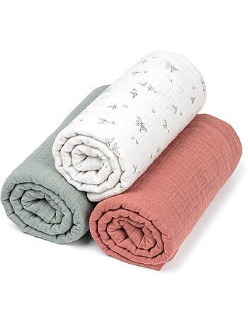 Set di 3 lenzuolini con angoli per culla in mussola di cotone, melody | sevira kids | sevira kids
