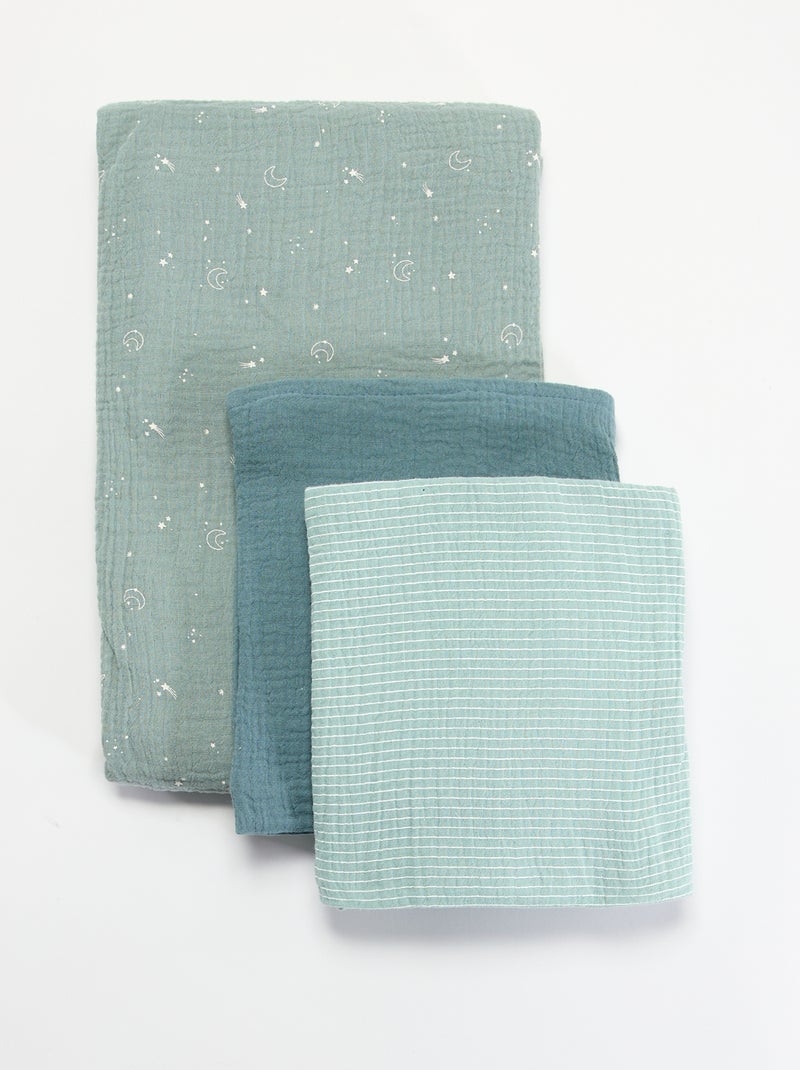 Set di 3 mussoline in garza di cotone Blu - Kiabi