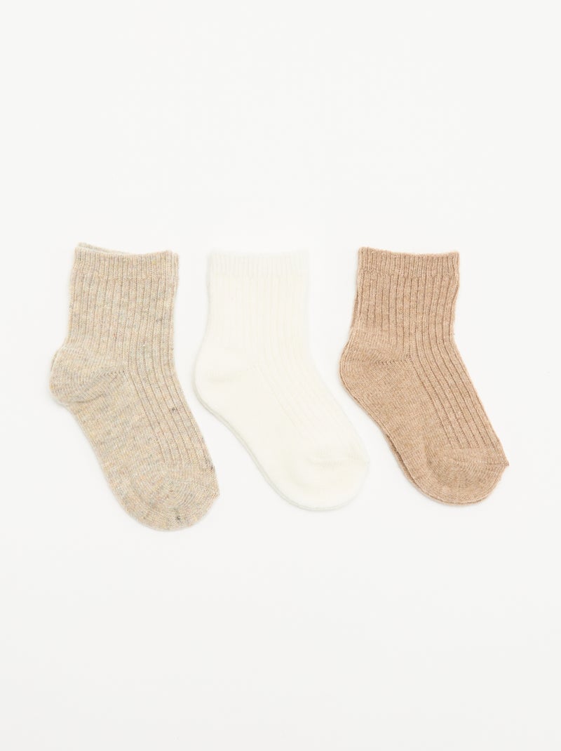 Set di 3 paia di calzini a costine Beige - Kiabi