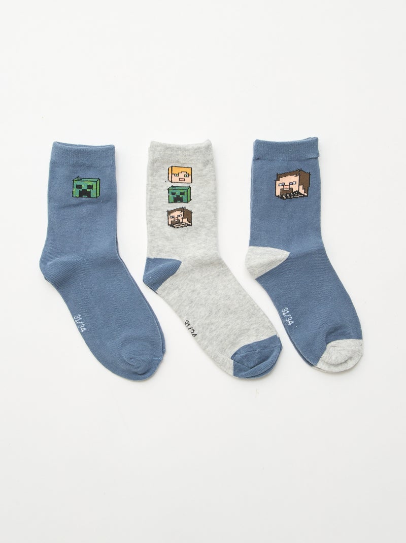 Set di 3 paia di calzini a mezza gamba 'Minecraft' Grigio - Kiabi