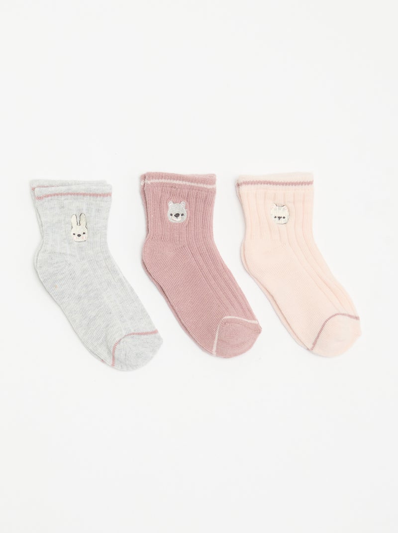 Set di 3 paia di calzini alla caviglia con ricamo fantasia Rosa - Kiabi