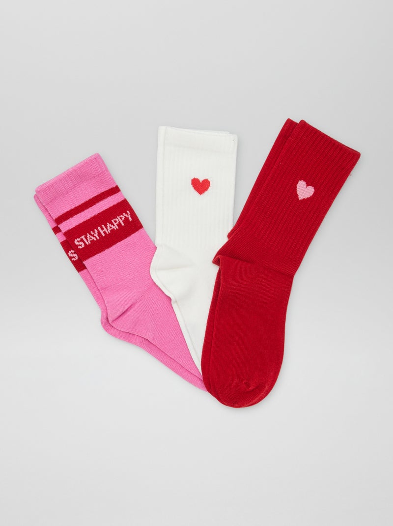 Set di 3 paia di calzini fantasia tipo sportivo ROSA - Kiabi