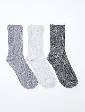 Set di 3 paia di calzini in cotone con paillettes