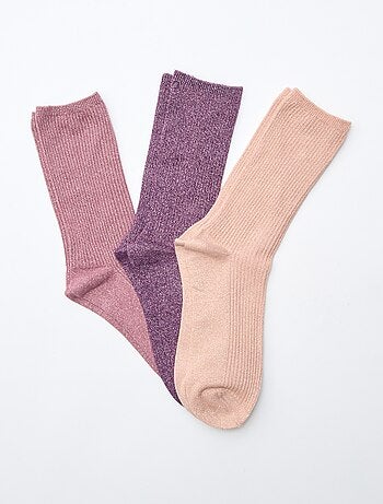 Set di 3 paia di calzini in cotone con paillettes
