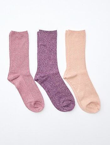 Set di 3 paia di calzini in cotone con paillettes