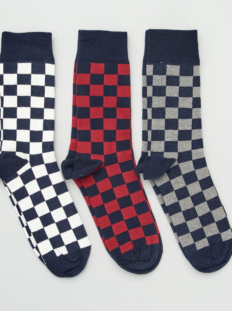 Set di 3 paia di calzini stampa 'motivo a scacchi' BIANCO - Kiabi