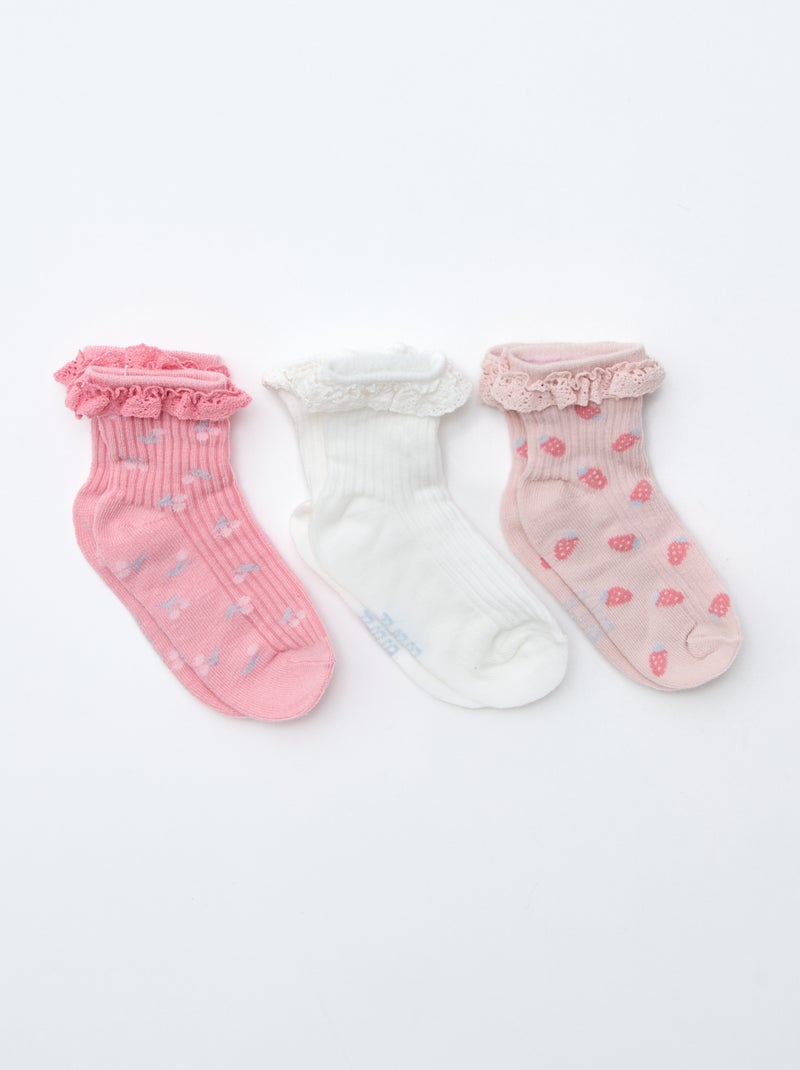 Set di 3 paia di calzini stampati Rosa - Kiabi