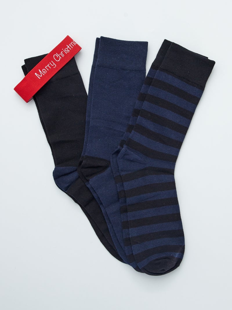 Set di 3 paia di pantofole in maglia blu marine - Kiabi