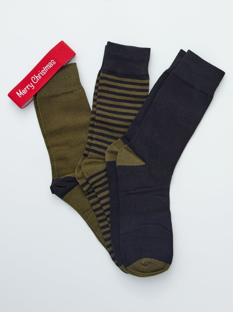 Set di 3 paia di pantofole in maglia kaki - Kiabi