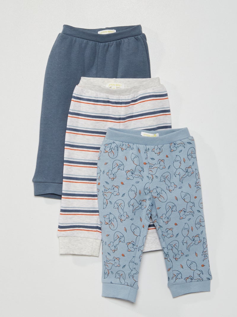 Set di 3 pantaloni in tessuto felpato grigio/blu - Kiabi