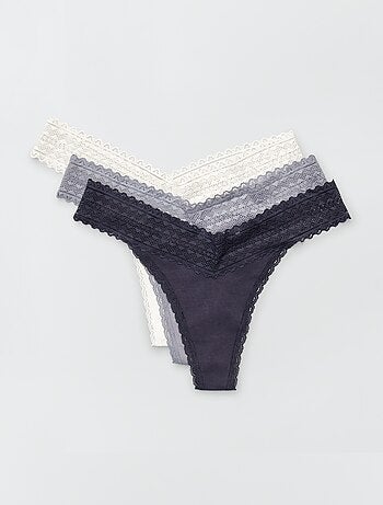 Set di 3 perizomi in cotone e pizzo
