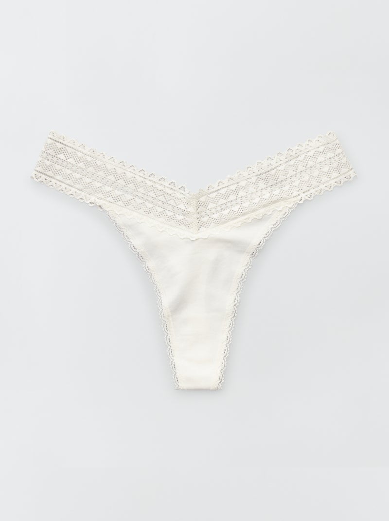 Set di 3 perizomi in cotone e pizzo bianco - Kiabi