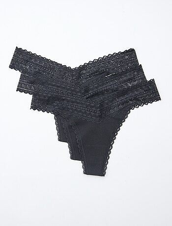 Set di 3 perizomi in cotone e pizzo