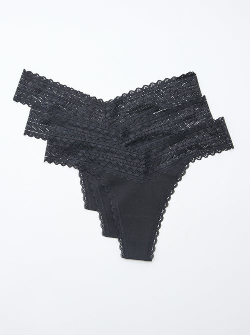 Set di 3 perizomi in cotone e pizzo - Kiabi