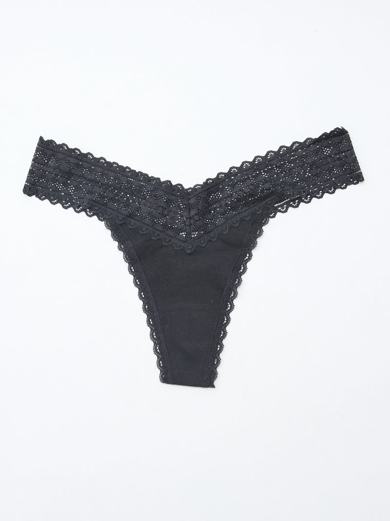 Set di 3 perizomi in cotone e pizzo Nero - Kiabi
