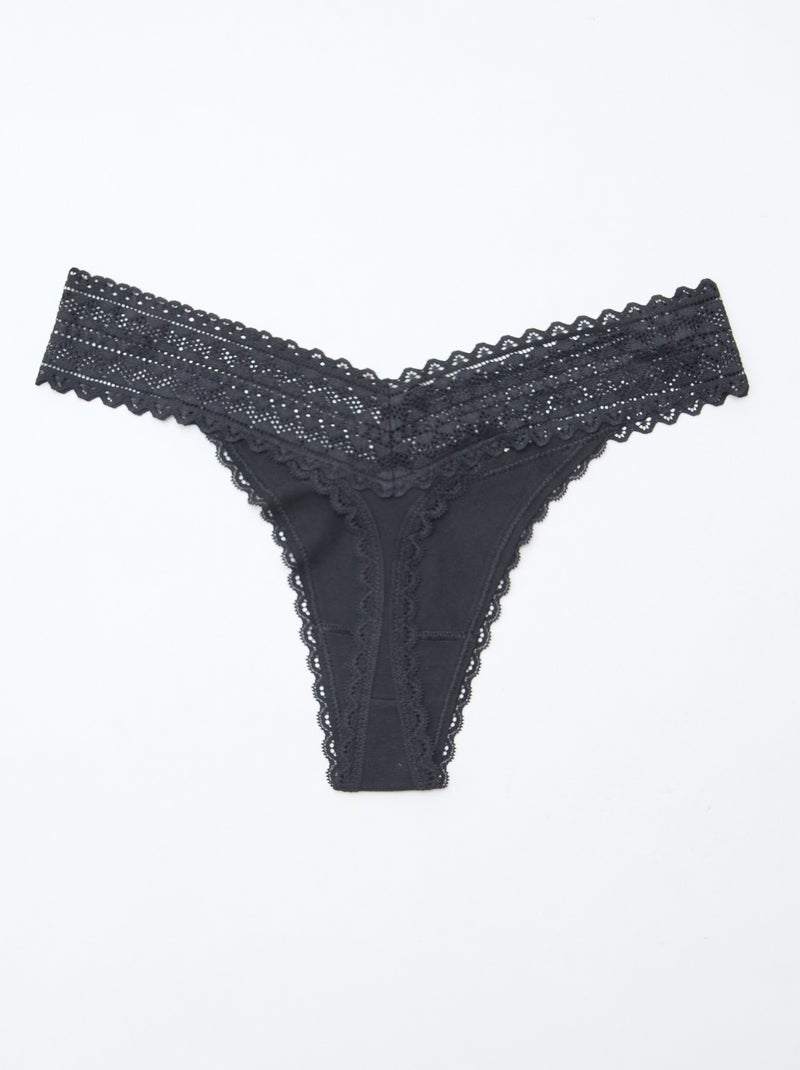 Set di 3 perizomi in cotone e pizzo Nero - Kiabi