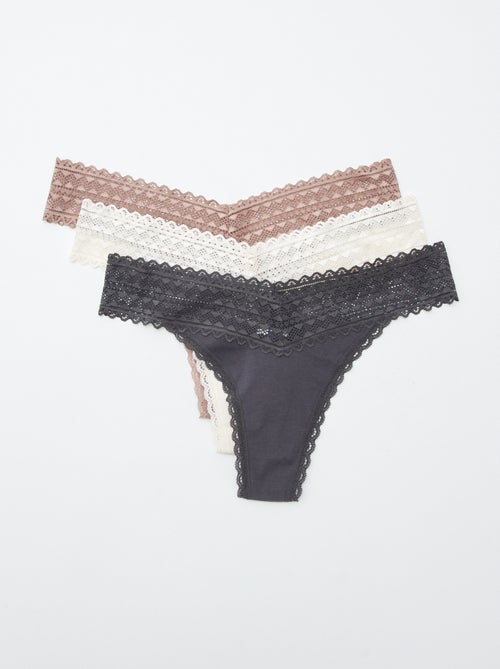Set di 3 perizomi in cotone e pizzo - Kiabi