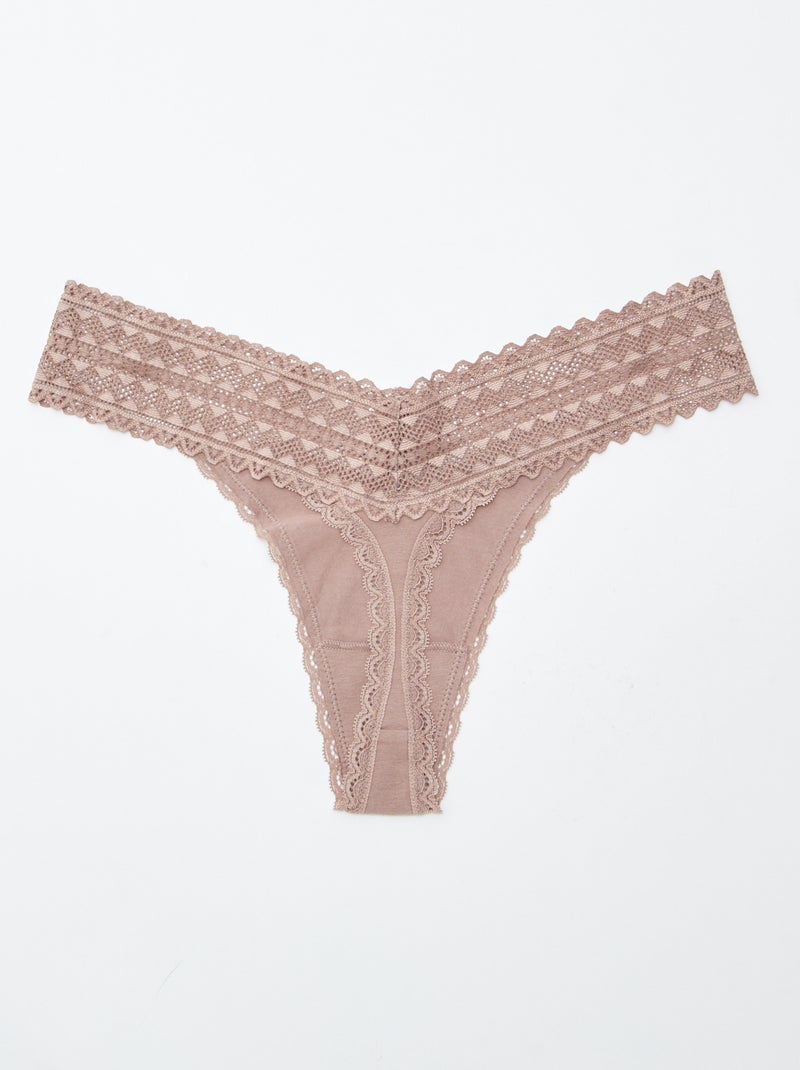 Set di 3 perizomi in cotone e pizzo ROSA - Kiabi