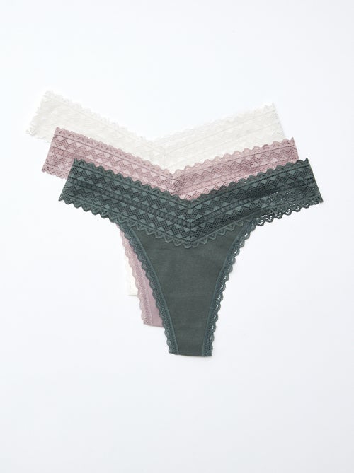 Set di 3 perizomi in cotone e pizzo - Kiabi