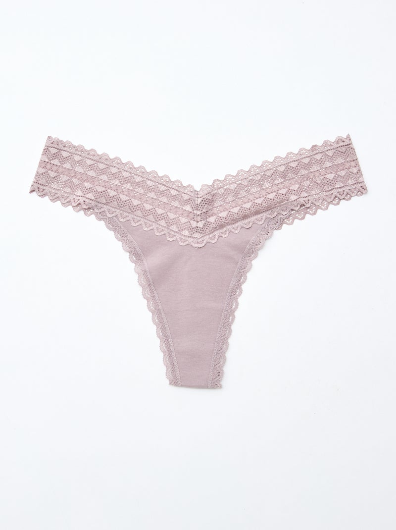 Set di 3 perizomi in cotone e pizzo Rosa - Kiabi