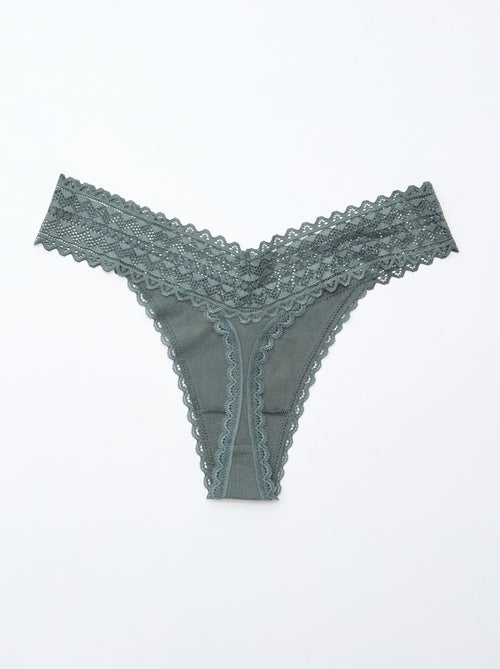 Set di 3 perizomi in cotone e pizzo - Kiabi