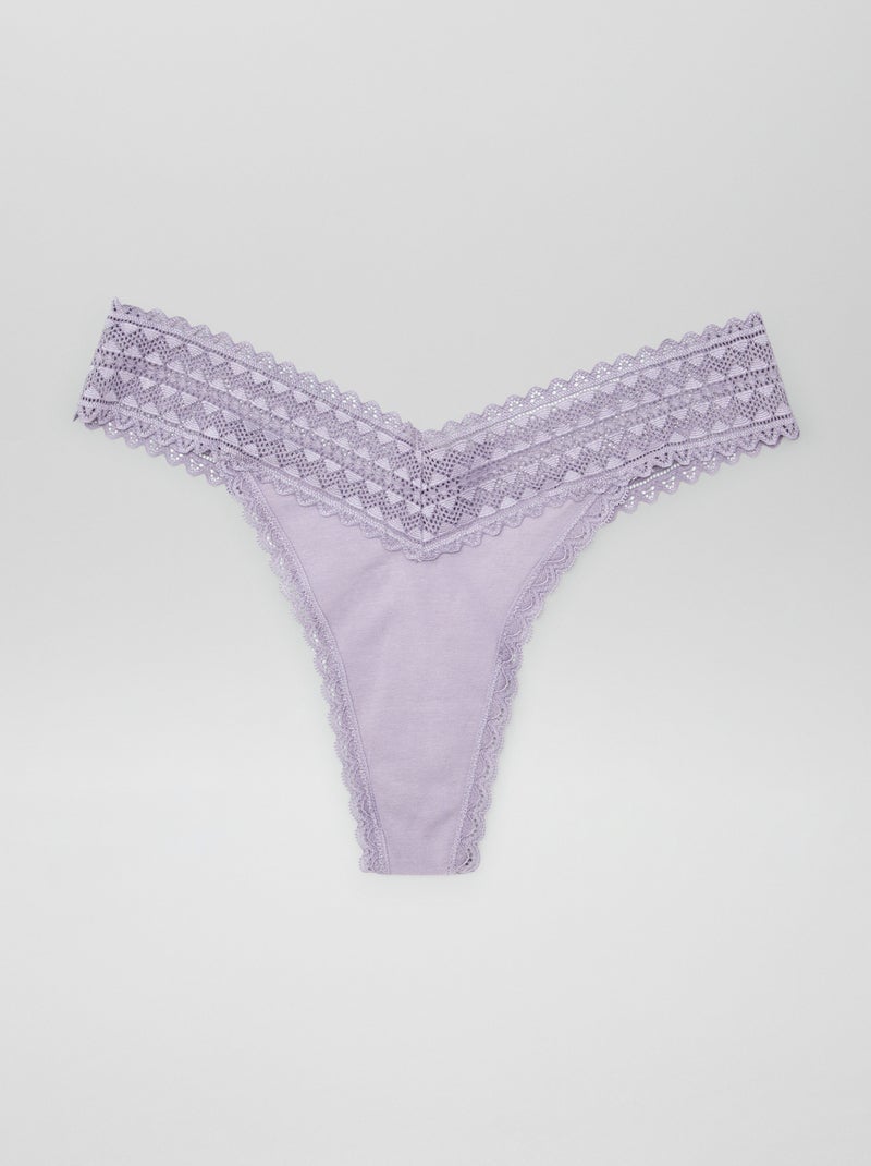 Set di 3 perizomi in cotone e pizzo VIOLA - Kiabi