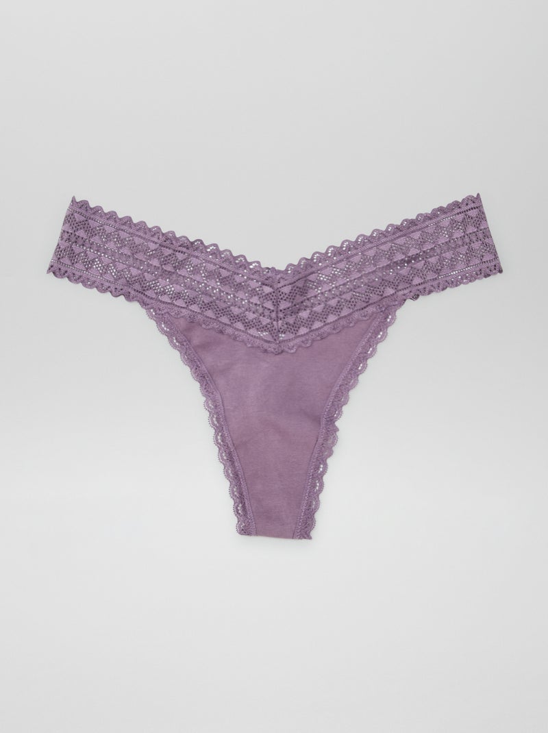 Set di 3 perizomi in cotone e pizzo VIOLA - Kiabi