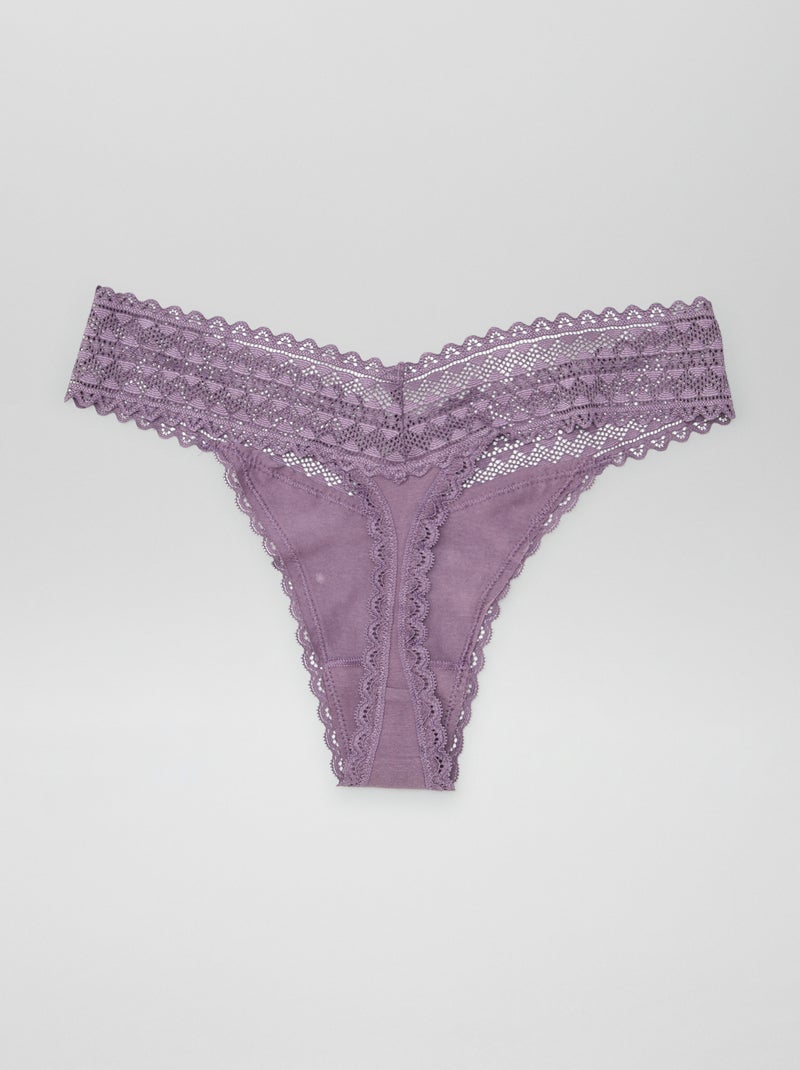 Set di 3 perizomi in cotone e pizzo VIOLA - Kiabi