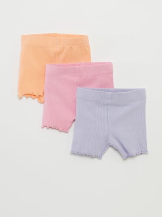 Set di 3 shorts ciclisti in maglia a coste