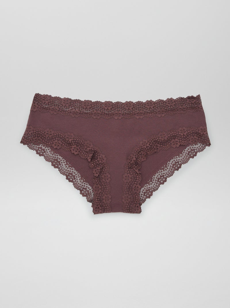 Set di 3 shorty a costine sottili marrone prugna - Kiabi