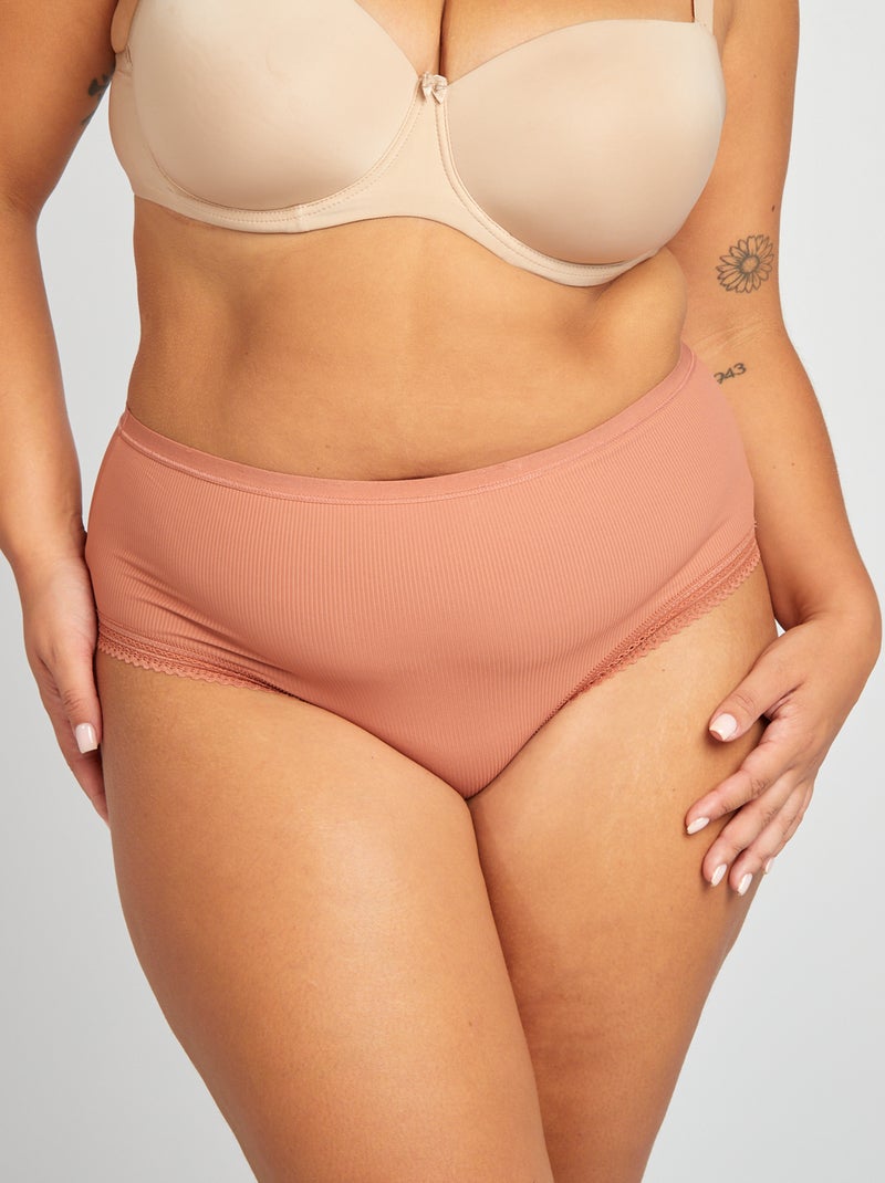 Set di 3 slip a coste con pizzo ROSA - Kiabi