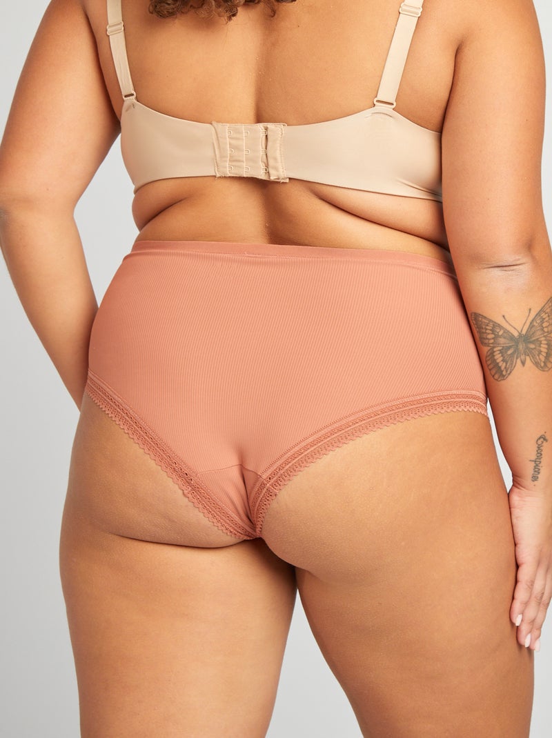 Set di 3 slip a coste con pizzo ROSA - Kiabi