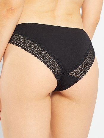 Set di 3 slip cotone pizzo