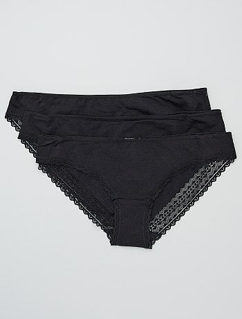 Set di 3 slip cotone pizzo