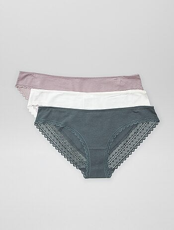 Set di 3 slip cotone pizzo