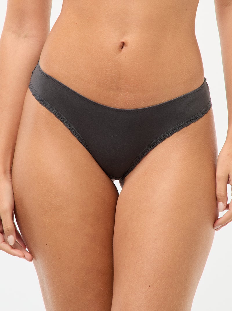 Set di 3 slip in cotone e pizzo Blu - Kiabi