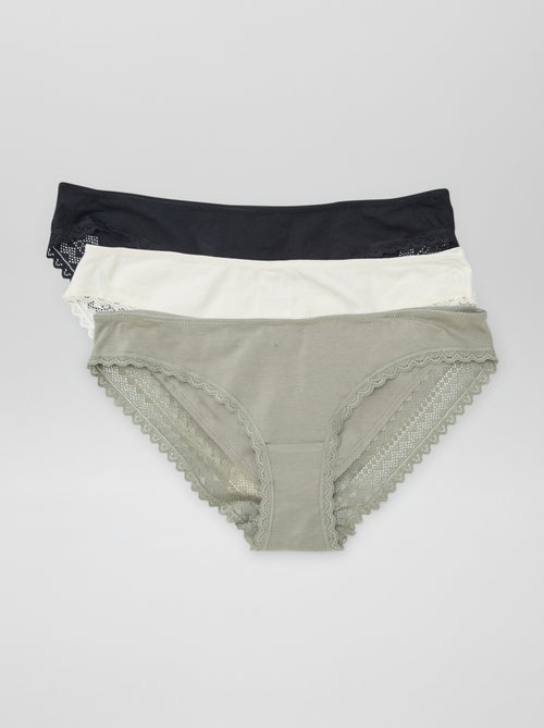 Set di 3 slip in cotone e pizzo - Kiabi Set di 3 slip in cotone e pizzo - Kiabi
