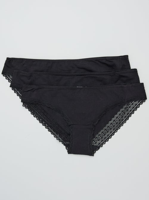 Set di 3 slip in cotone e pizzo - Kiabi