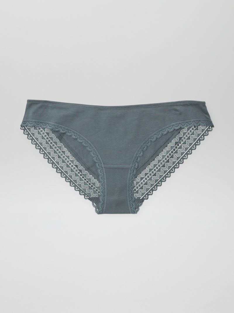 Set di 3 slip in cotone e pizzo ROSA - Kiabi