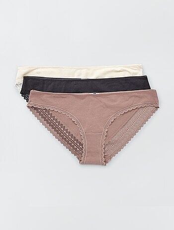 Set di 3 slip in cotone e pizzo