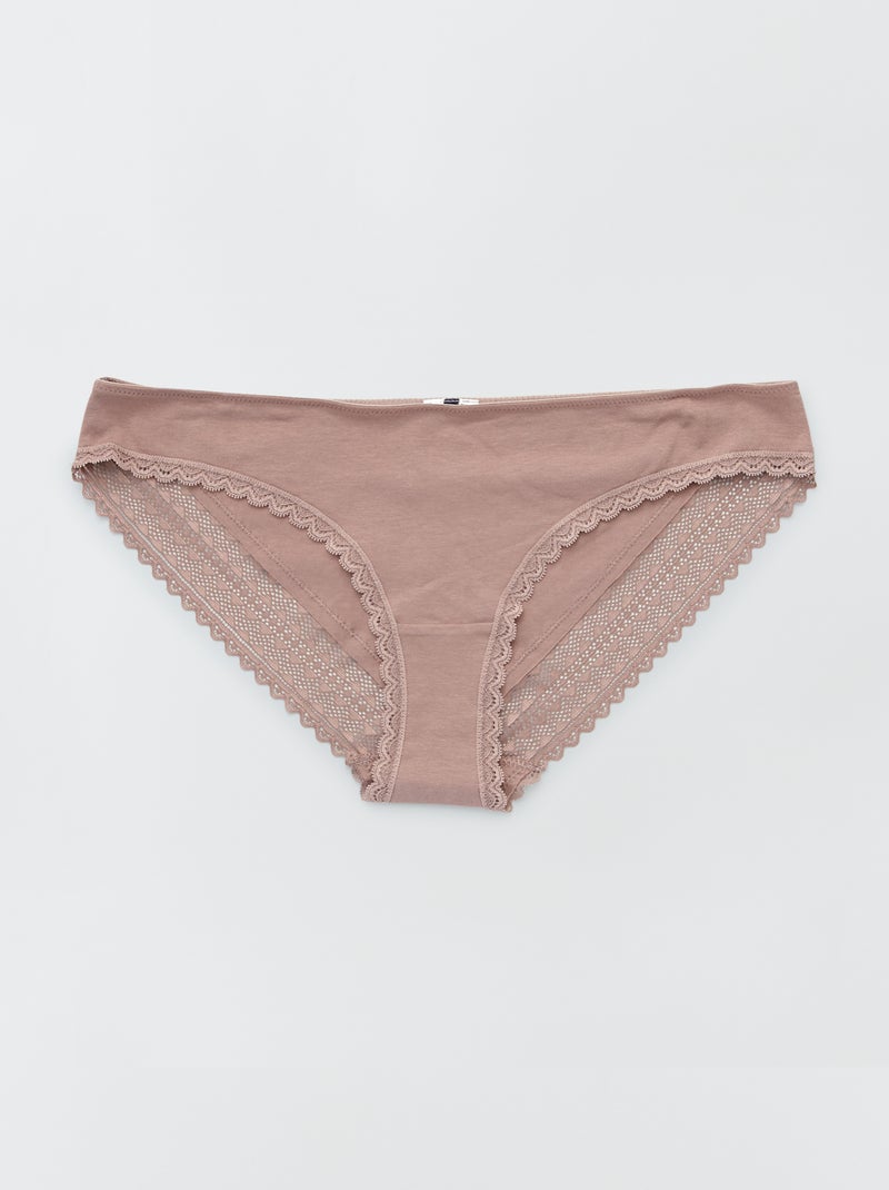 Set di 3 slip in cotone e pizzo ROSA - Kiabi