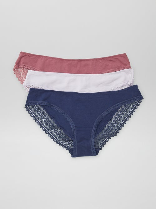 Set di 3 slip in cotone e pizzo - Kiabi