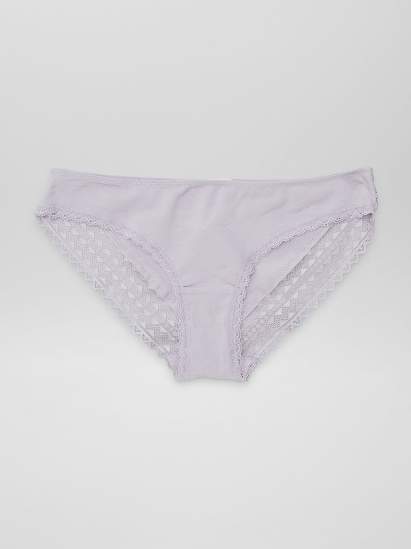 Set di 3 slip in cotone e pizzo VIOLA - Kiabi