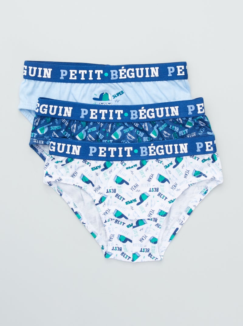 Set di 3 slip in jersey con fascia elasticizzata blu/bianco - Kiabi